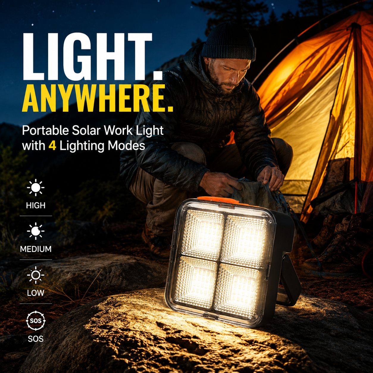 💥 Trending Picks - BUY 2 GET 1 FREE🛍️Portable Solar Work Light – 4-Mode Rechargeable LED Light for Outdoor & Emergency Use