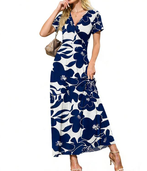 👗2026 Summer Hot Sale 49% OFF🌈 Women's V neck Ankle Length Floral Print Beach Long Flowy  Maxi Dress with Pockets🎀