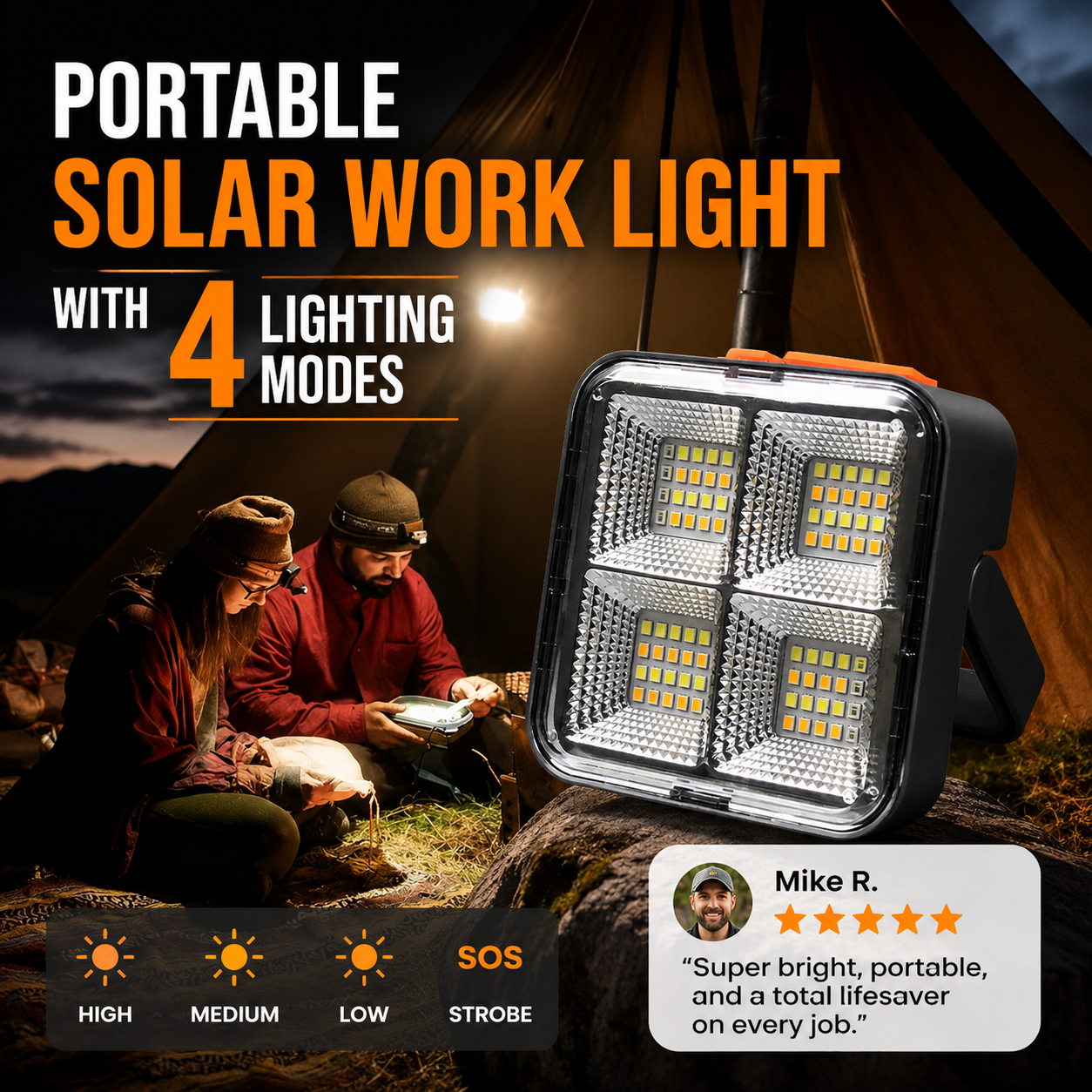 💥 Trending Picks - BUY 2 GET 1 FREE🛍️Portable Solar Work Light – 4-Mode Rechargeable LED Light for Outdoor & Emergency Use