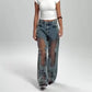 💥Hot Sale 50% OFF👖Women's Vintage Mesh Patchwork Printed Jeans