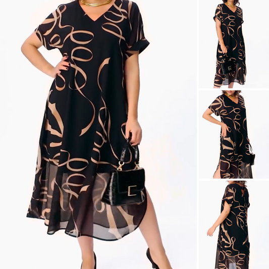🎁2026 Best Sellers🌟Flowy midi dress with V-neck (🔥50% off & Free Shipping）