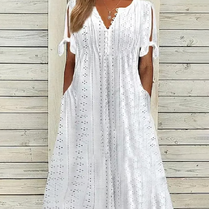 ⏰Last Day Sale 49% Off💃Women's Elegant V-Neck Hollow-Out Solid Dress