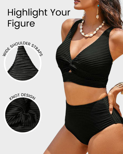 👙2025 New Type 50% OFF 👙Textured Knot-Front High-Waisted Bikini Set
