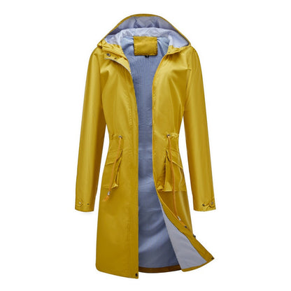 Women's Long Casual Splash-proof Hooded Windbreaker Jacket