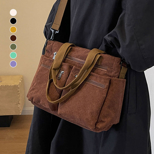 💎 40% OFF! 💎 Vintage Solid Color Shoulder Bag – Retro Collegiate Style, Spacious & Durable Corduroy/Canvas