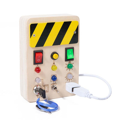 🧩 Montessori Wooden Busy Board with LED Lights | Sensory Travel Toy for Toddlers