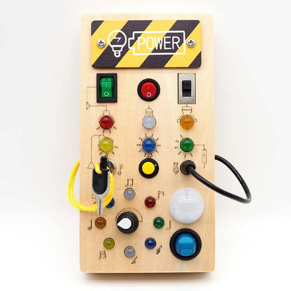 🧩 Montessori Wooden Busy Board with LED Lights | Sensory Travel Toy for Toddlers