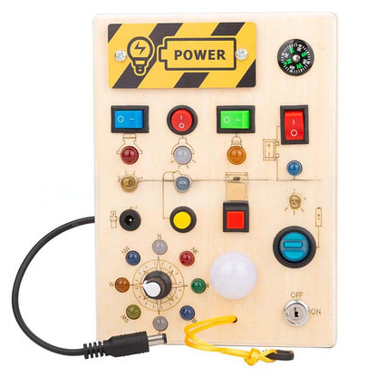 🧩 Montessori Wooden Busy Board with LED Lights | Sensory Travel Toy for Toddlers