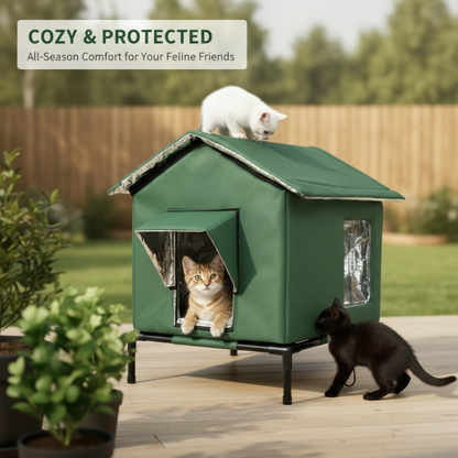 ⏳ Time-Limited Special ⏰ All-Weather Elevated Outdoor Cat House 🐱– Waterproof, Thermal Lining & Foldable🌧️