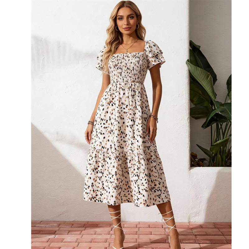 🌈2026 New Arrive Summer Hot Sale 50% OFF!✨Square Neck Floral Midi Dress – Smocked Bodice, Flowy Tiered Skirt🌸