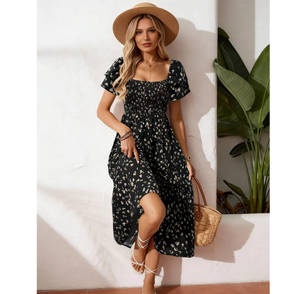 🌈2026 New Arrive Summer Hot Sale 50% OFF!✨Square Neck Floral Midi Dress – Smocked Bodice, Flowy Tiered Skirt🌸