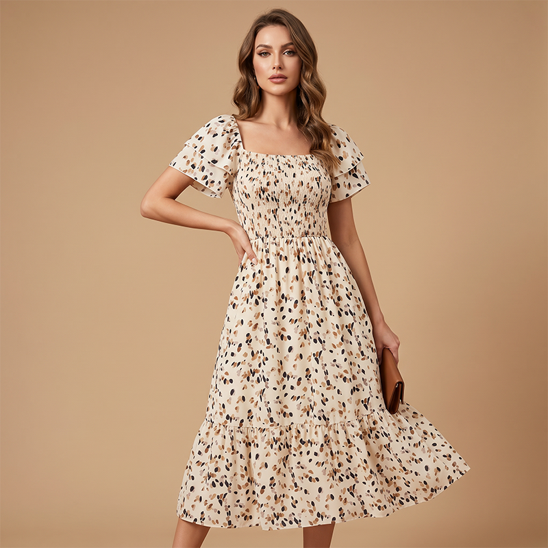🌈2026 New Arrive Summer Hot Sale 50% OFF!✨Square Neck Floral Midi Dress – Smocked Bodice, Flowy Tiered Skirt🌸