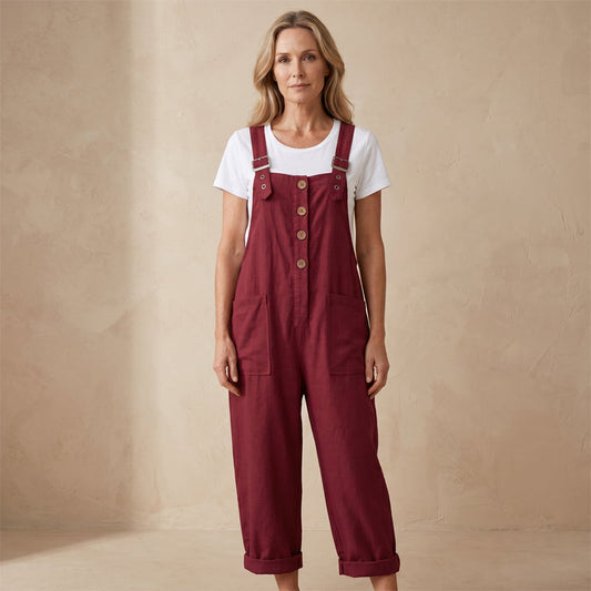 Solid Color Straight-Leg Romper with Pockets