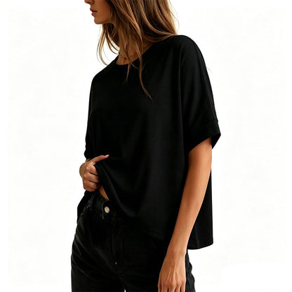 🌸 Timeless Crew-Neck Tee Ultra-Soft Breathable Blend Relaxed Oversized Silhouette 💫 Breezy Short Sleeves Daily Essential Save 49% Now!