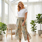 🌊 Floral High-Waist Wide-Leg Pants, Smocked Flexible Waist, Breathable Soft Fabric, 💫 Chic Side Slit, Effortless Vacation Style. Save 49% Now!
