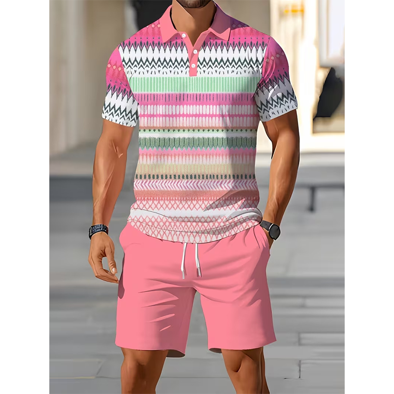 🔥Men's Short Sleeve Casual Set, Summer Beach Fashion Sport Wear, Plaid Pattern, Slim-Fitting, Above the Knee