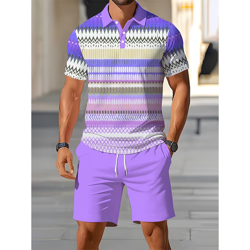 🔥Men's Short Sleeve Casual Set, Summer Beach Fashion Sport Wear, Plaid Pattern, Slim-Fitting, Above the Knee