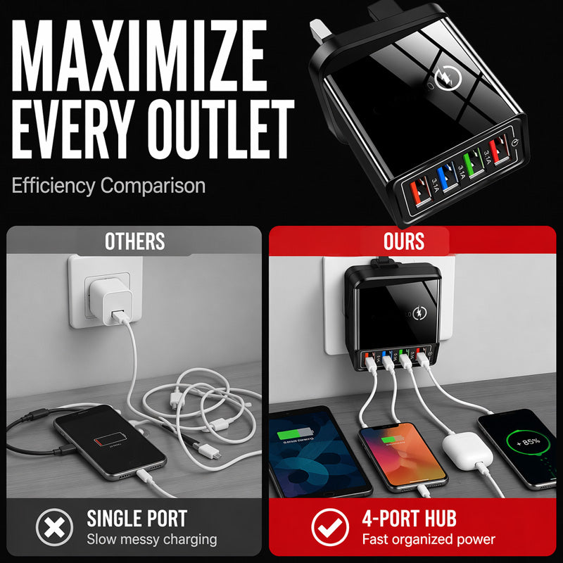 ⏳LAST DAY SALE 50% OFF !!📢4-Port USB Charger Adapter