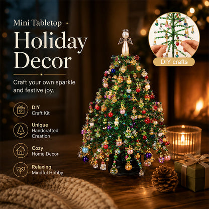 ⏳💥Final 3 hours-￡12.99!!  🔥 Elegant Beaded Mini Christmas Tree – Collector's Holiday Decor Set, Tabletop 🎄