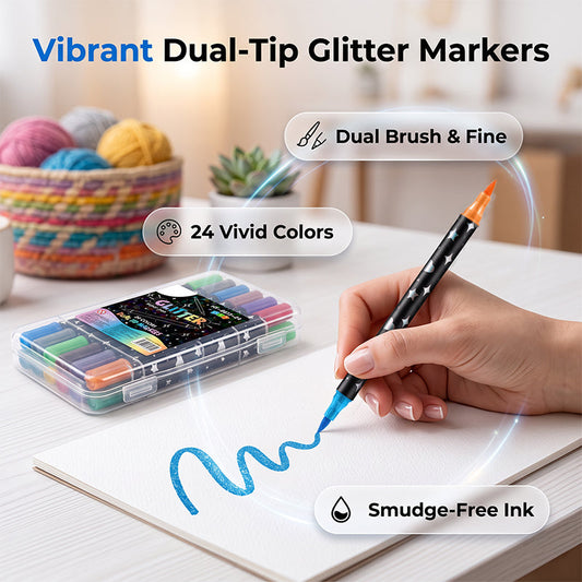 ✨ Time‑Limited Offer ⚡Dual-Tip Glitter Markers Set – 24/48/72/96 Colors Shimmering Art Pens with Fine & Brush Tips, Quick-Drying Water-Based Ink