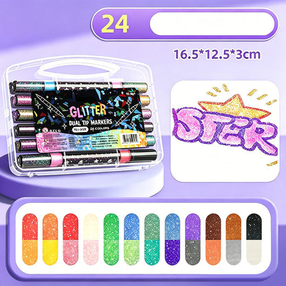 ✨ Time‑Limited Offer ⚡Dual-Tip Glitter Markers Set – 24/48/72/96 Colors Shimmering Art Pens with Fine & Brush Tips, Quick-Drying Water-Based Ink