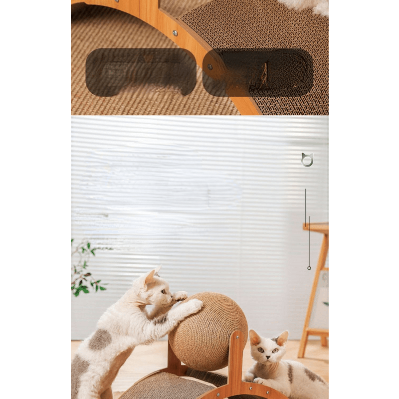 🐱50% OFF NOW! Sisal Cat Scratcher Ball with Cardboard Pad, 2‑in‑1 Cat Scratching Toy, Durable Wooden Frame Cat Scratcher for Indoor Cats, Protect Home Furniture from Cat Claw Damage