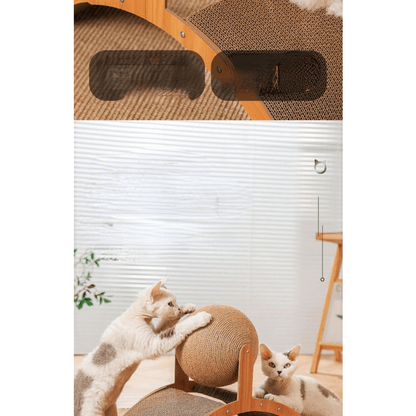 🐱50% OFF NOW! Sisal Cat Scratcher Ball with Cardboard Pad, 2‑in‑1 Cat Scratching Toy, Durable Wooden Frame Cat Scratcher for Indoor Cats, Protect Home Furniture from Cat Claw Damage