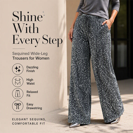 ✨Web Exclusive 70% OFF👖Women’s Sequin Wide-Leg Trousers – Sparkly High-Waist Party Pants for Christmas & Evening Wear