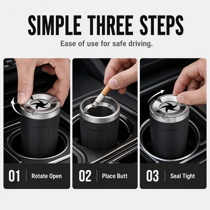 🌀 Rotating Lid Car Ashtray  🖤 Stylish Car Interior Ashtray