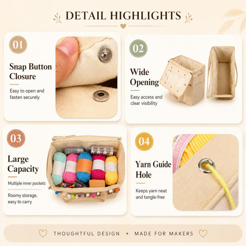 🎉 Hot Sale 50% OFF💞🔥Canvas Yarn Storage Bag with Needle Pockets