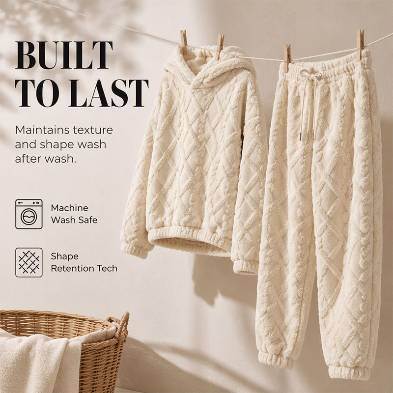 ⏳LAST DAY SALE ONLY ￡23.99!!🔥🍂 Embossed Geometric Plush Set – Cozy Soft Loungewear Set for Women