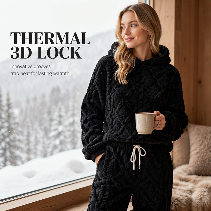⏳LAST DAY SALE ONLY ￡23.99!!🔥🍂 Embossed Geometric Plush Set – Cozy Soft Loungewear Set for Women