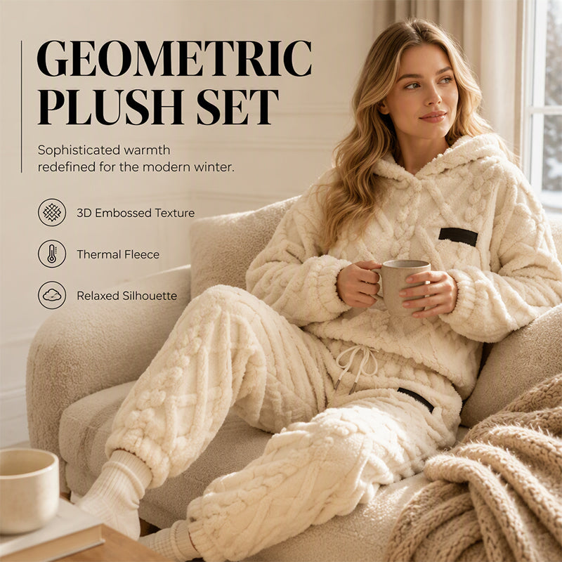 ⏳LAST DAY SALE ONLY ￡23.99!!🔥🍂 Embossed Geometric Plush Set – Cozy Soft Loungewear Set for Women