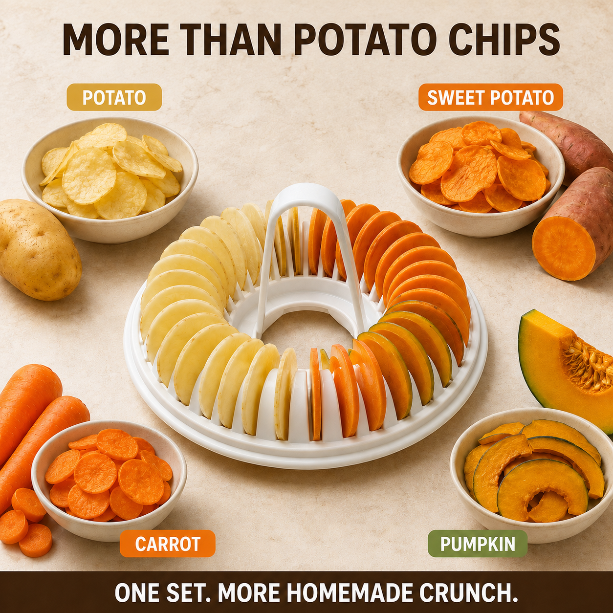 💝 Buy 2 Get 1 Free✨DIY Potato Chip Maker – 2-in-1 Potato Slicer & Crispy Snack Maker for Homemade Chips