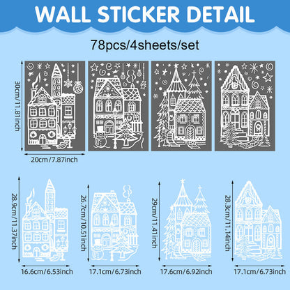 ❄️🏠 Christmas Village Window Cling Set – 78-Piece Winter Scene Decor