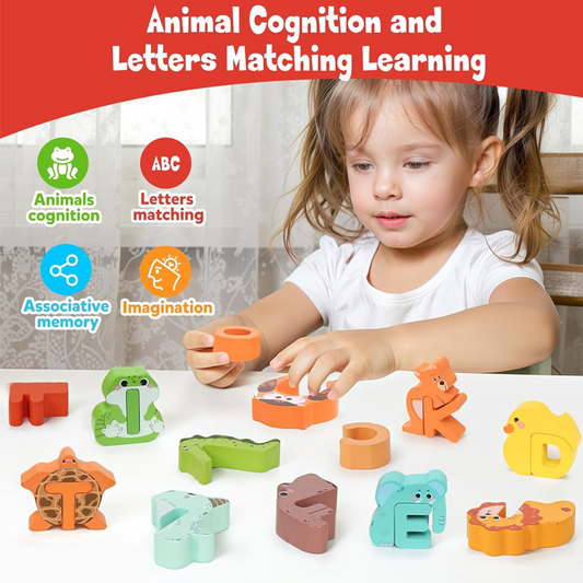 🎄 Holiday Favorites 🧸 26-Piece Wooden Alphabet Matching Toy – Animal Puzzle Learning Game for Kids