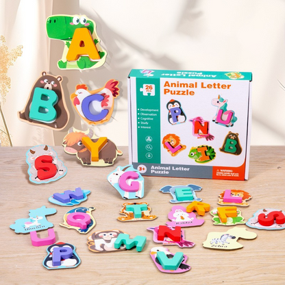 🧸 26-Piece Wooden Letter & Animal Matching Toy – Hands-On Alphabet Mastery, Vibrant Animal Illustrations & Child-Safe Design – Learning Made Fun ✨