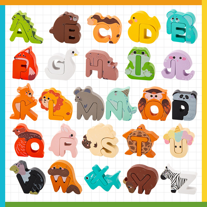 🧸 26-Piece Wooden Letter & Animal Matching Toy – Hands-On Alphabet Mastery, Vibrant Animal Illustrations & Child-Safe Design – Learning Made Fun ✨