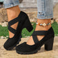 👠 Women’s Mary Jane Platform Heels – ✨ Round Toe Crisscross Strap Chunky High Heels