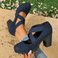 👠 Women’s Mary Jane Platform Heels – ✨ Round Toe Crisscross Strap Chunky High Heels
