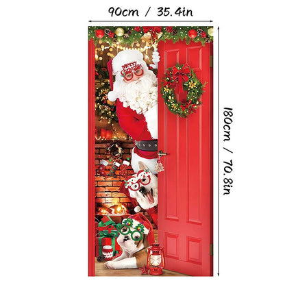🎅 Christmas Door Cover: Instant Holiday Decor, Santa & Snowman Designs, Fade-Resistant, 90x180cm