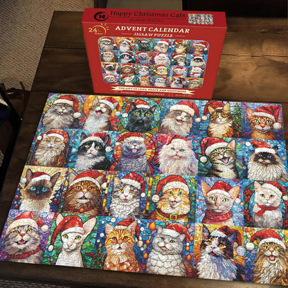 ✨Last day sale 49% OFF😺Happy Christmas Cats Advent Calendar Jigsaw Puzzle 1000 Pieces