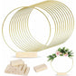 🎄BUY 2 GET 1 FREE✨Gold Floral Hoop Centrepiece with Wooden Stand & LED Lights