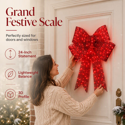 🎄Xmas Sale - 50% OFF❤️24-Inch Pre-Lit LED Christmas Bow – Weatherproof Red Outdoor & Indoor Festive Decoration