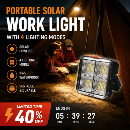 💥 Trending Picks - BUY 2 GET 1 FREE🛍️Portable Solar Work Light – 4-Mode Rechargeable LED Light for Outdoor & Emergency Use