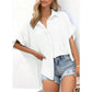 🔥2026 Summer Hot Sale 49% OFF💥Women's Tops Casual V Neck Button Down Shirts Solid Short Sleeve Blouses