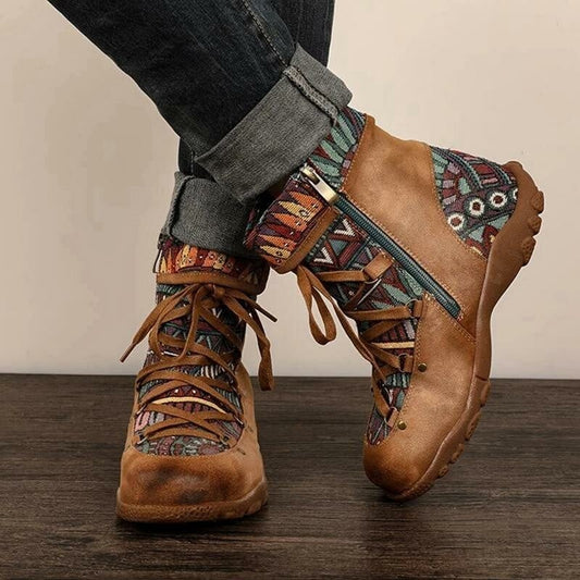 2021 Boho Embroidere Lace-up Casual Ankle Boots