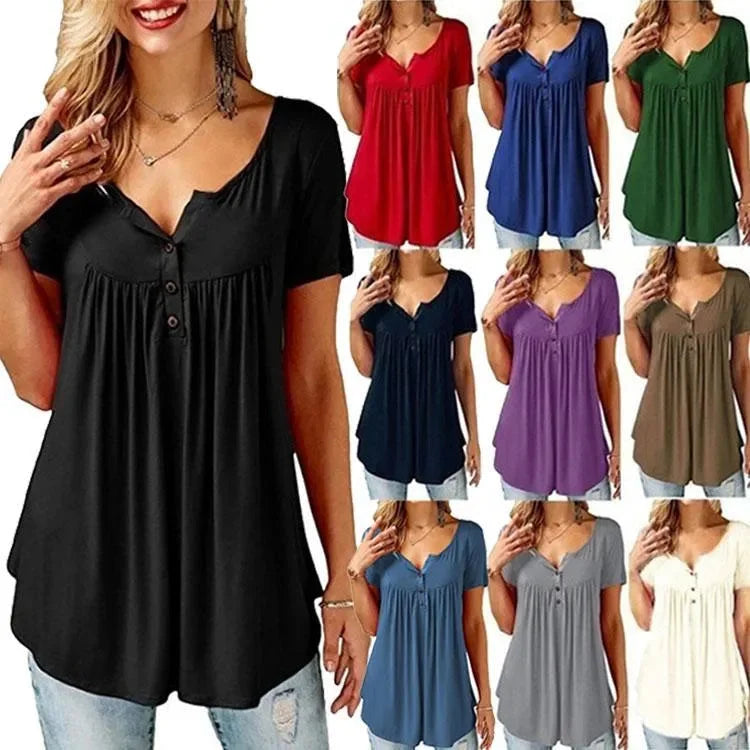 🔥Spring Sale 50% OFF - Women Plain Ruched Short Sleeve Blouses🎁Buy 3 P ...