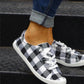 2021 Women's Lace-up Check Denim Canvas Sneakers